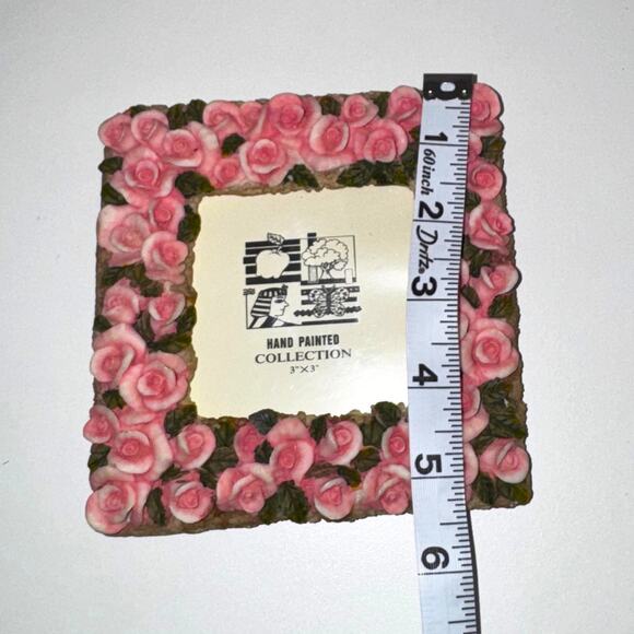 Hand Painted Pink Rose Resin Picture Frame | Shabby Cottage Floral Vintage Decor - Picture 8 of 9